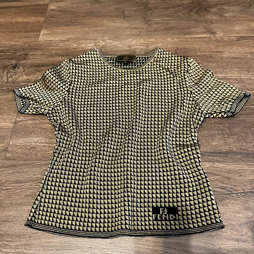Vintage Fendi Black and tan  Fitted T-Shirt